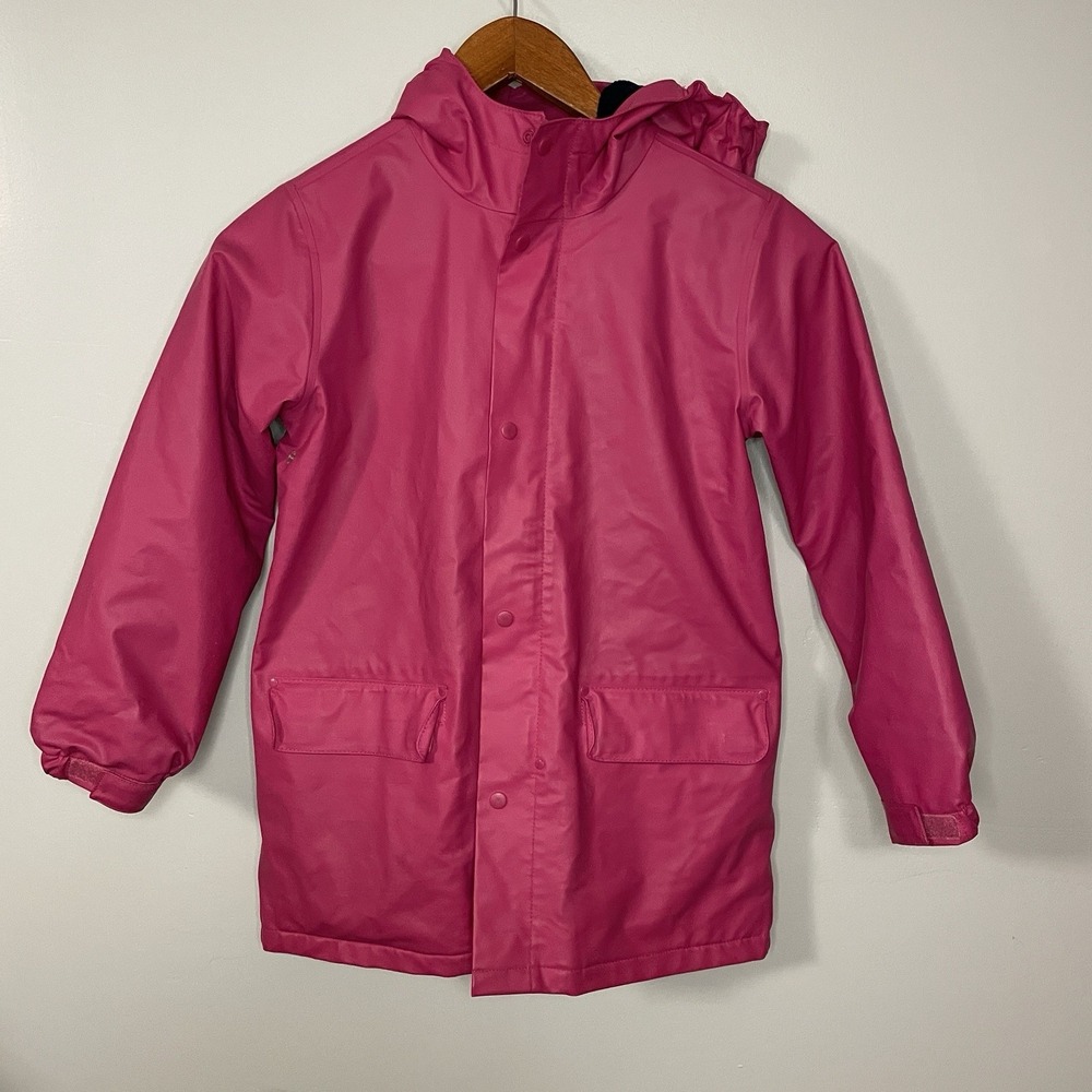 Lands' End Girls Hooded Rain Jacket Pink Size L 6x-7 Fleece Lining